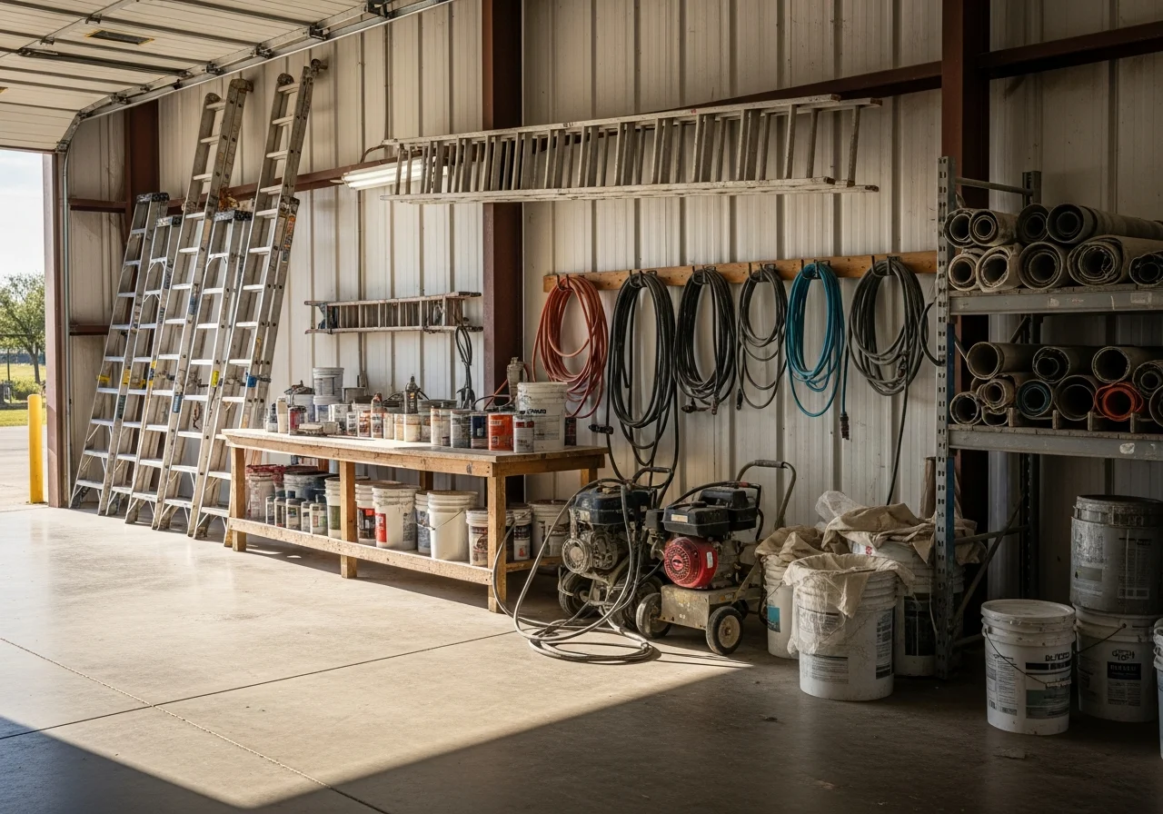 Professional painting crew with equipment and tools ready for interior and exterior residential or commercial projects.