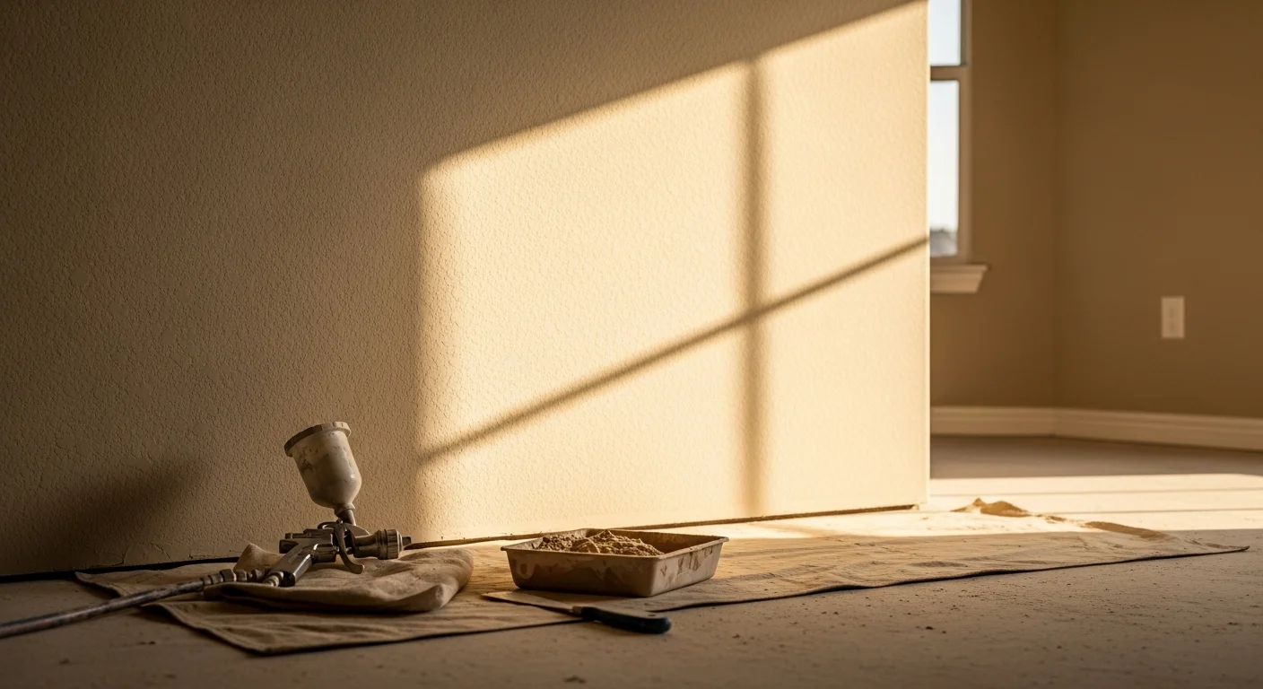 Textured drywall finish applied to interior wall
