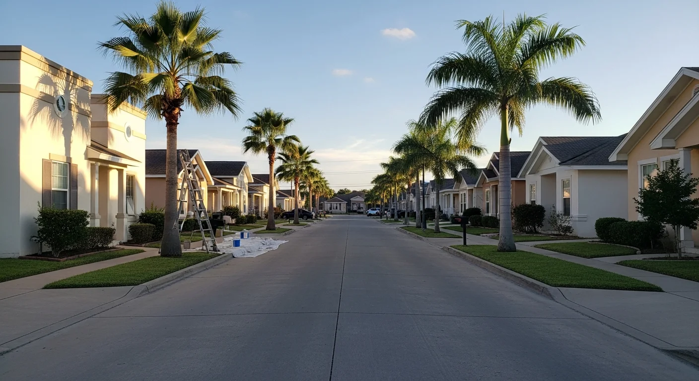 Residential street in McAllen with palm trees and well-maintained homes under clear South Texas sky.