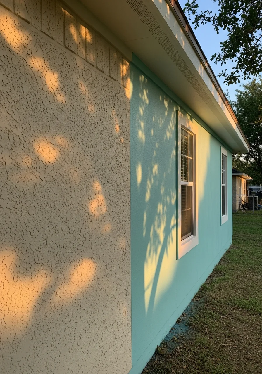 Close-up of quality work on a Mission property with local vegetation and setting visible.
