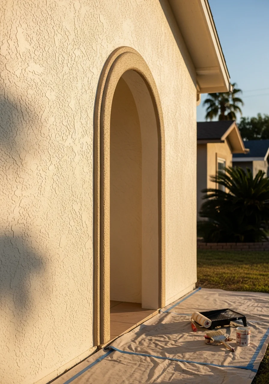Professional work detail on a Weslaco property with local setting and architecture in background.